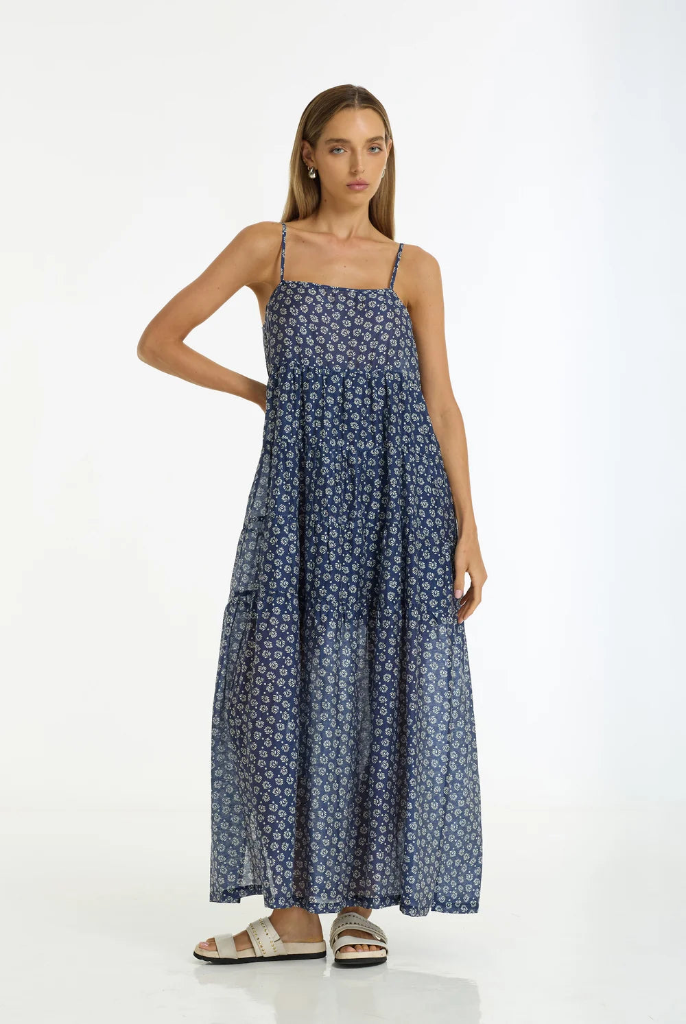 Carmen Dress | Navy/White Print