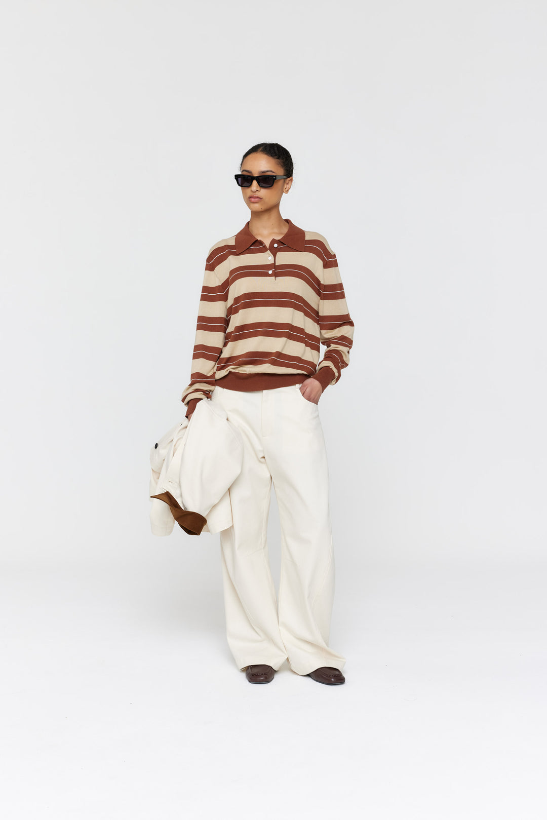 Noe Polo | Cocoa/White/Beige Stripe