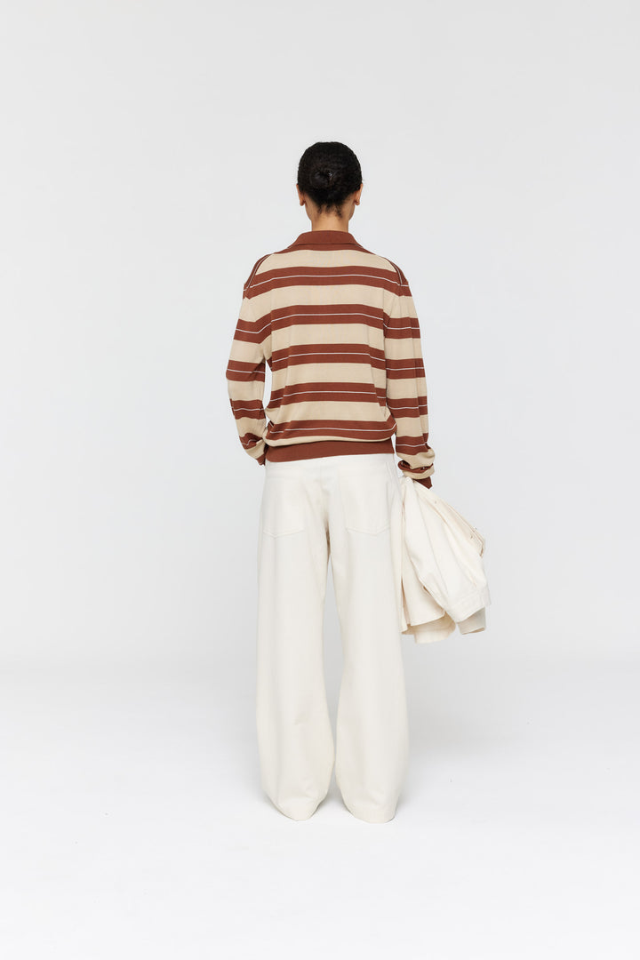 Noe Polo | Cocoa/White/Beige Stripe