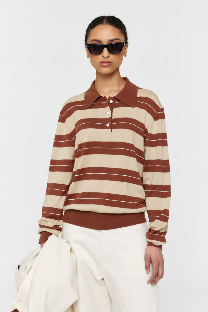 Noe Polo | Cocoa/White/Beige Stripe