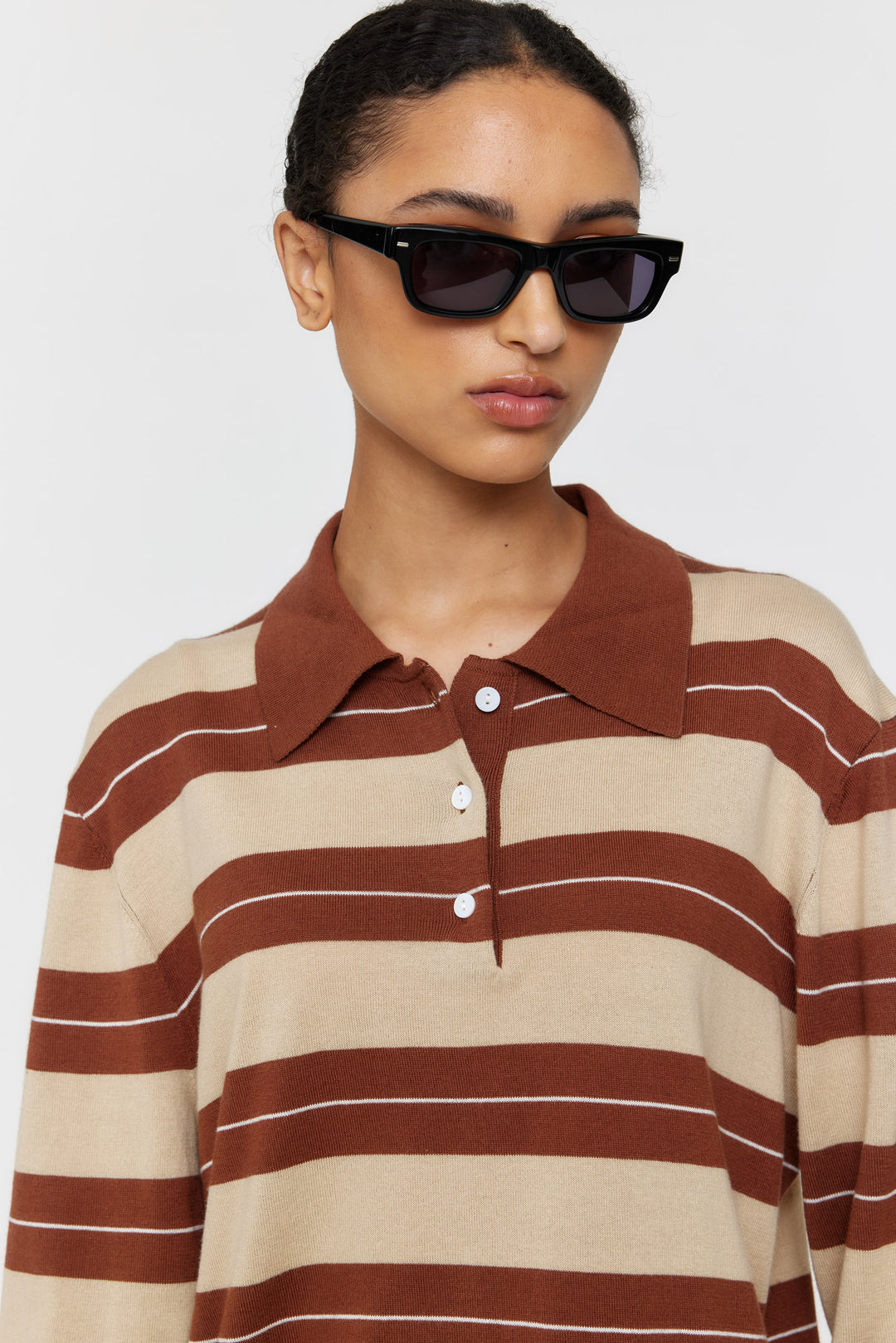 Noe Polo | Cocoa/White/Beige Stripe