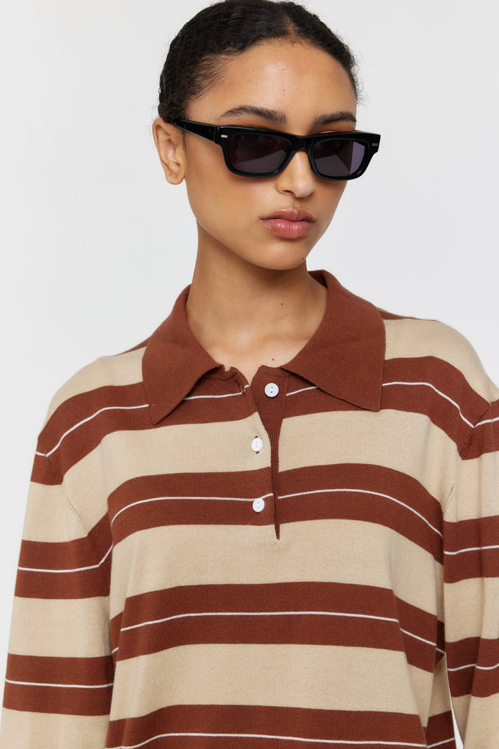 Noe Polo | Cocoa/White/Beige Stripe