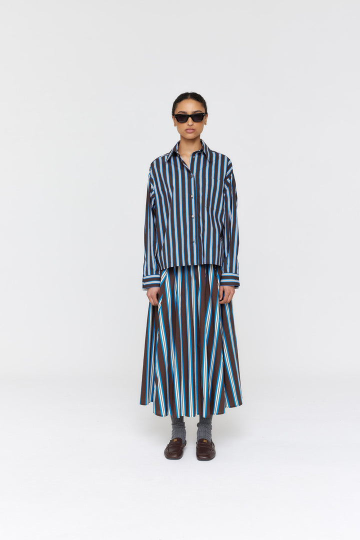 Botic Shirt | Brown + Cobalt Narrow Stripe