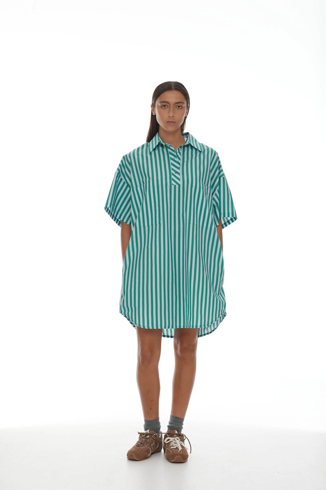 Holger Shirt Dress | Grass Green/Light Blue