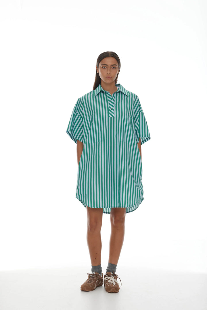 Holger Shirt Dress | Grass Green/Light Blue