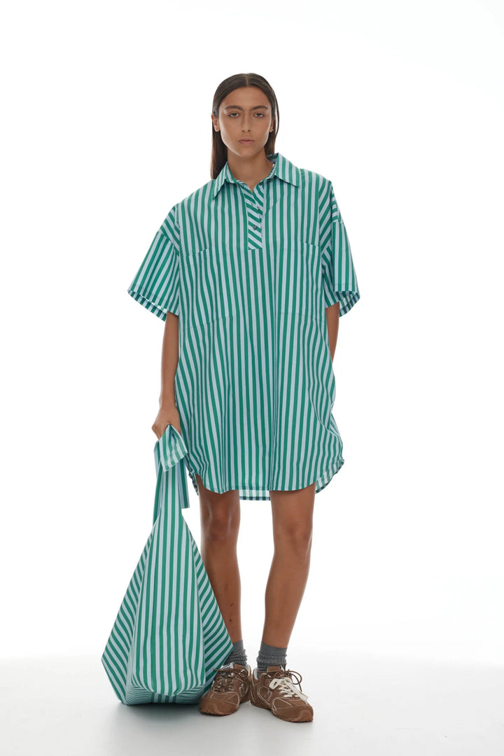 Holger Shirt Dress | Grass Green/Light Blue