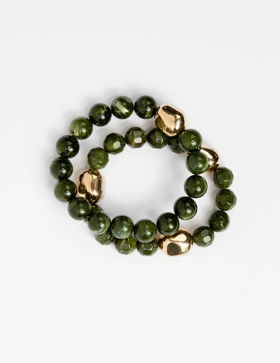 Bracelet 2 Set | Green Agate/Gold Beads