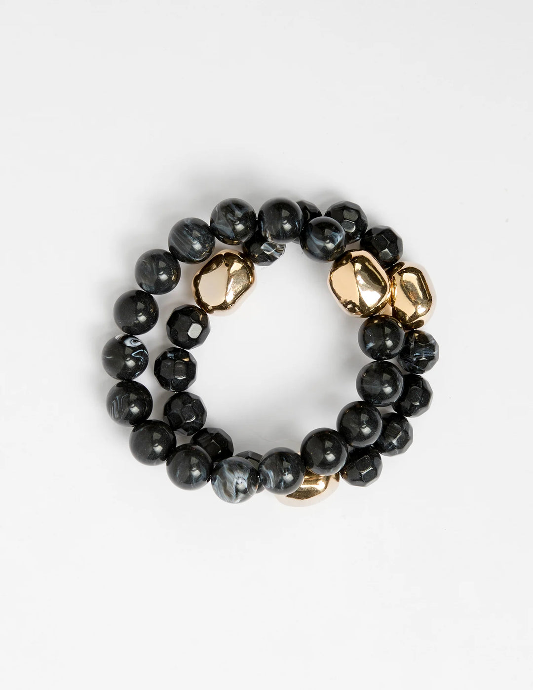 Bracelet 2 Set | Black Agate/Gold Beads