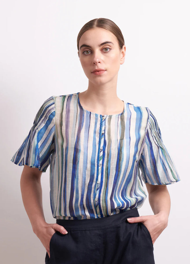 Draw the Line Blouse | Azure Stripe