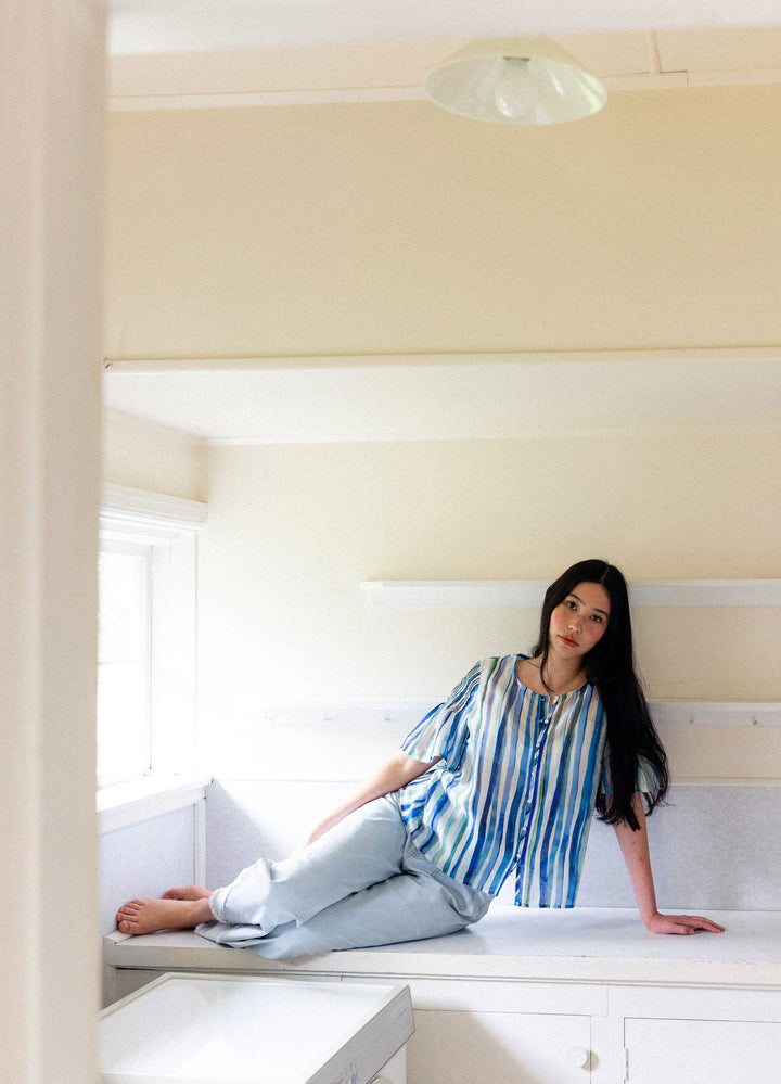 Draw the Line Blouse | Azure Stripe
