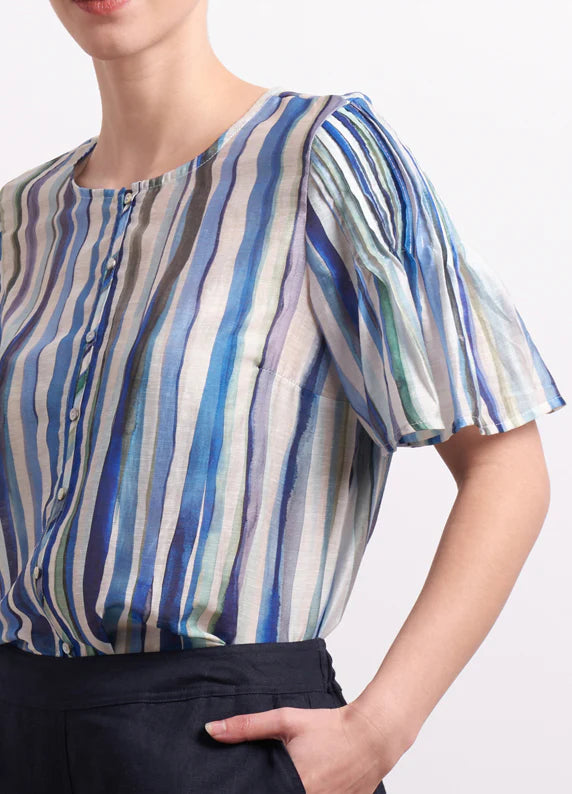 Draw the Line Blouse | Azure Stripe