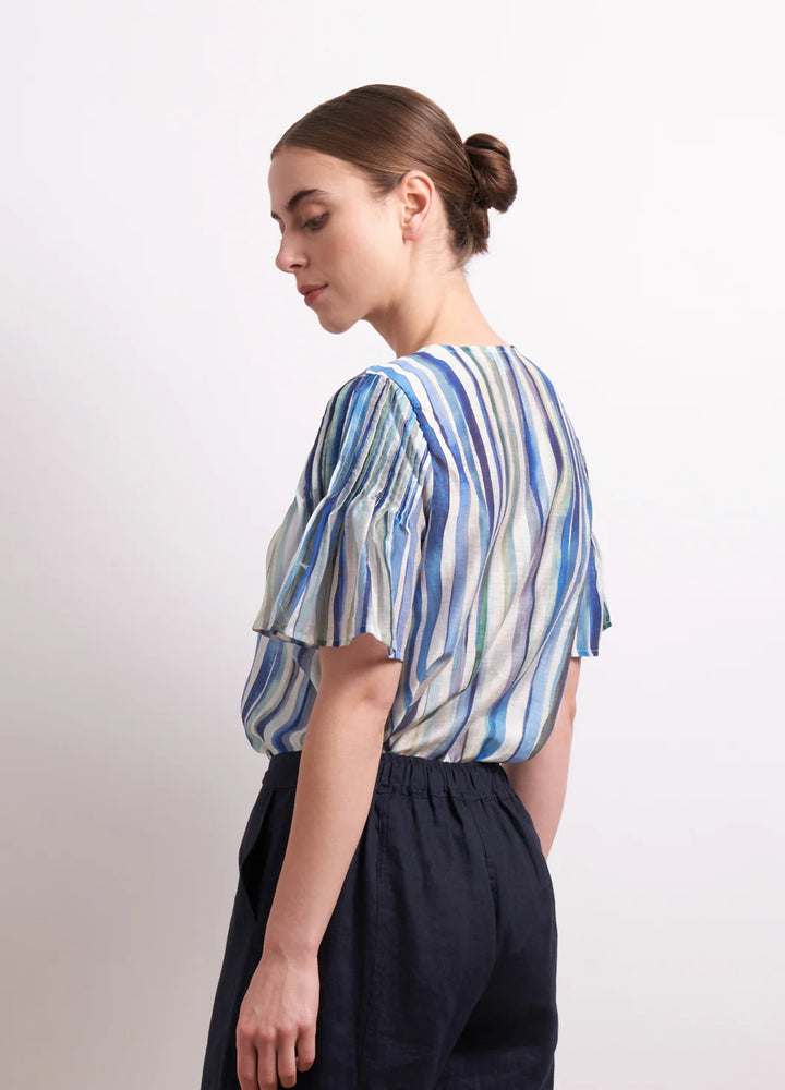 Draw the Line Blouse | Azure Stripe