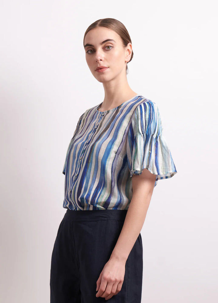 Draw the Line Blouse | Azure Stripe