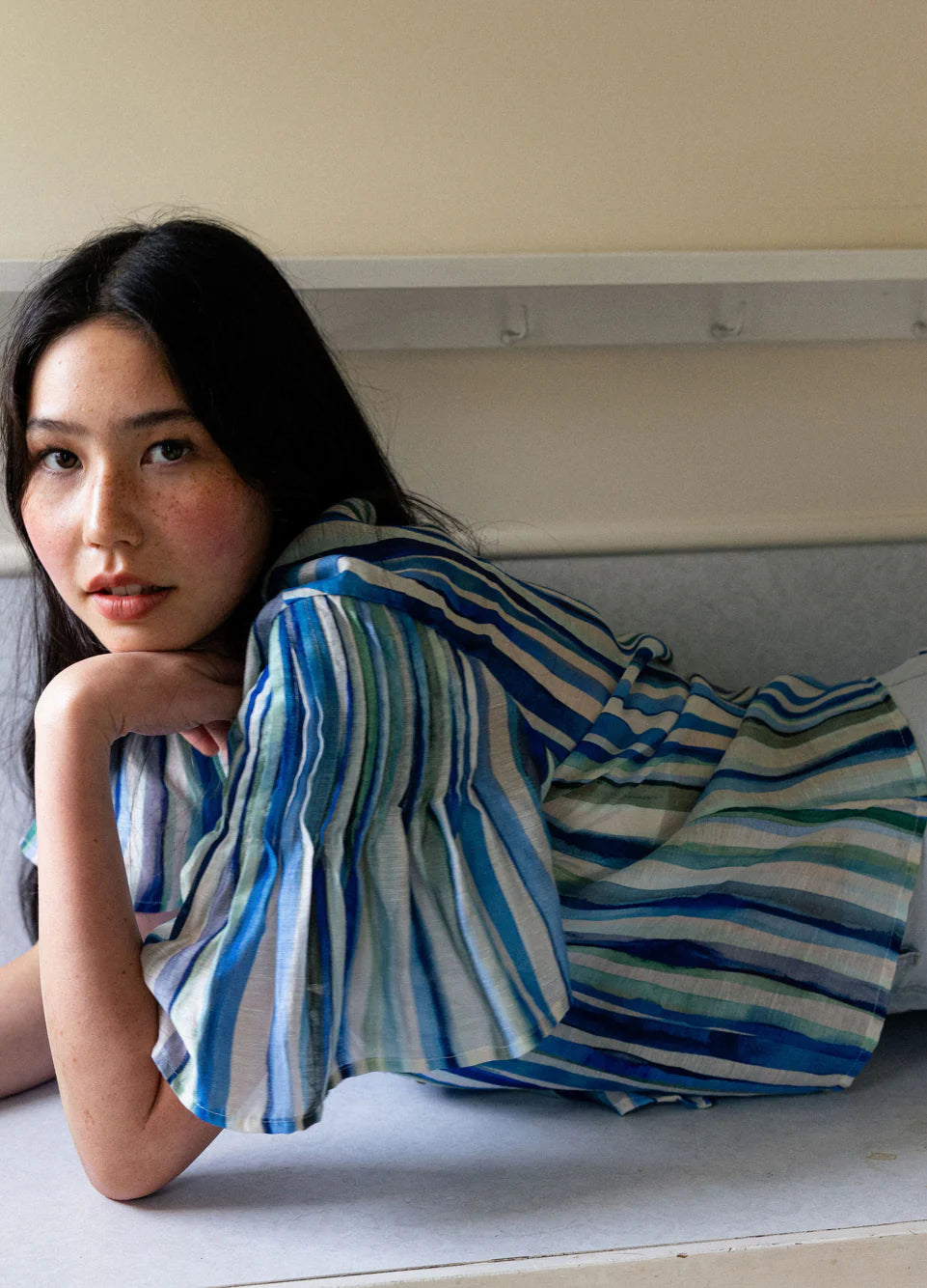 Draw the Line Blouse | Azure Stripe