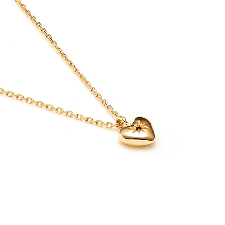 Petite Puffed Heart Necklace | Black Diamond/Gold