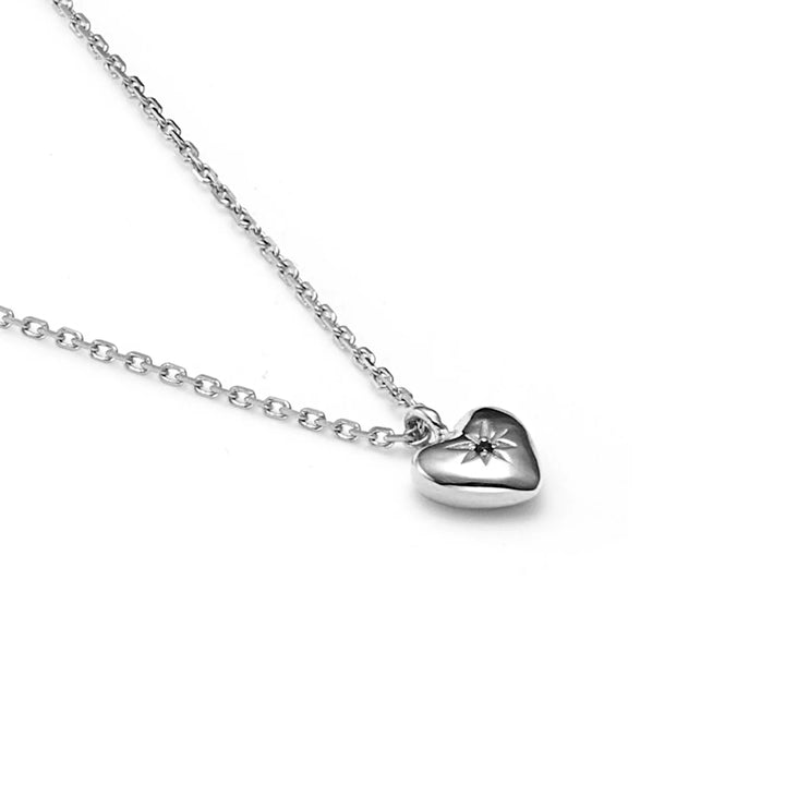 Petite Puffed Heart Necklace | Black Diamond/Silver