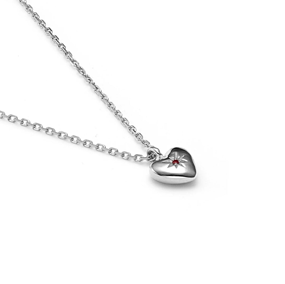 Petite Puffed Heart Necklace | Ruby/Silver