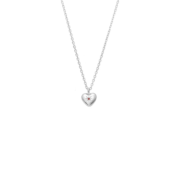 Petite Puffed Heart Necklace | Ruby/Silver