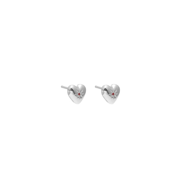 Petite Puffed Heart Studs | Ruby/Silver