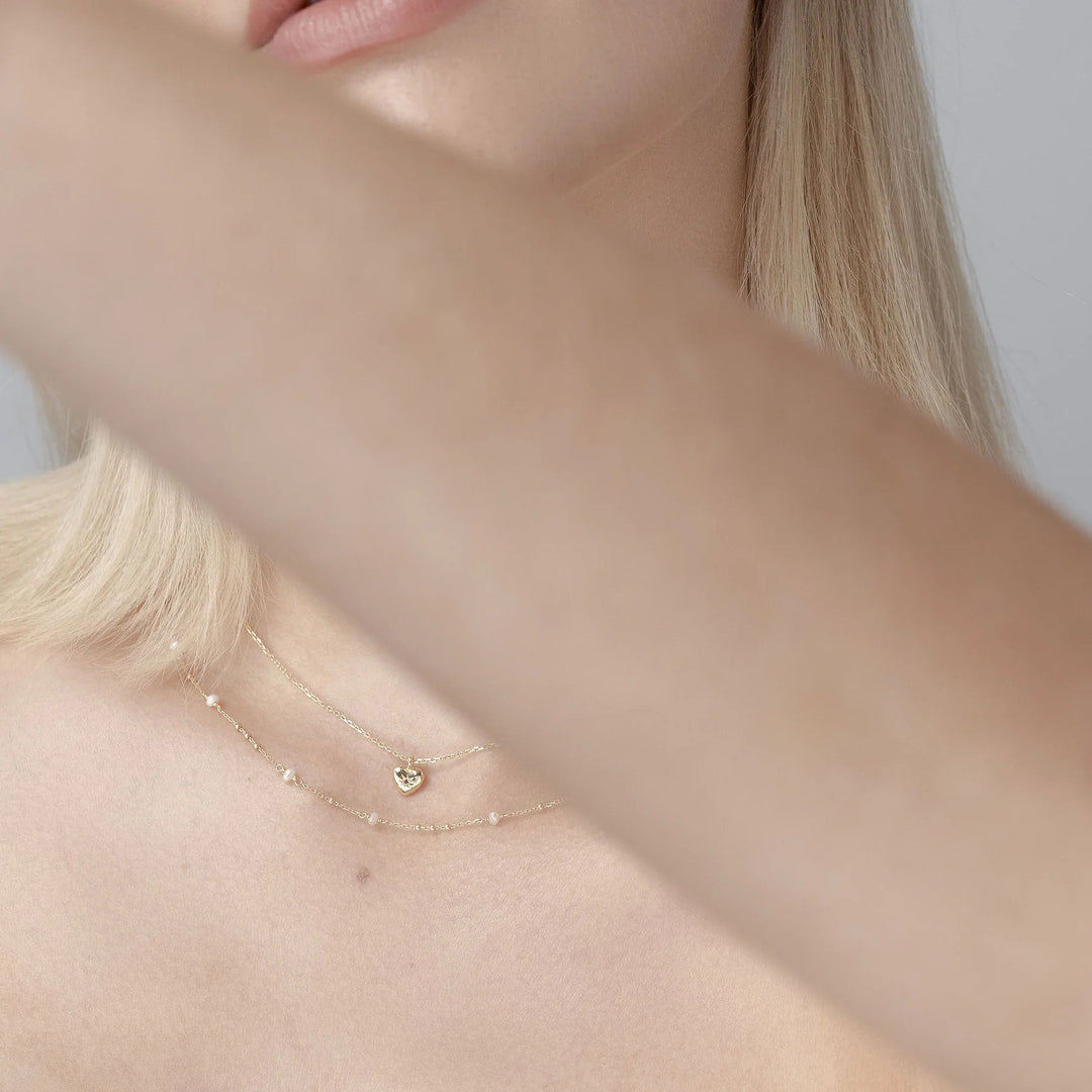 Petite Puffed Heart Necklace | Ruby/Silver