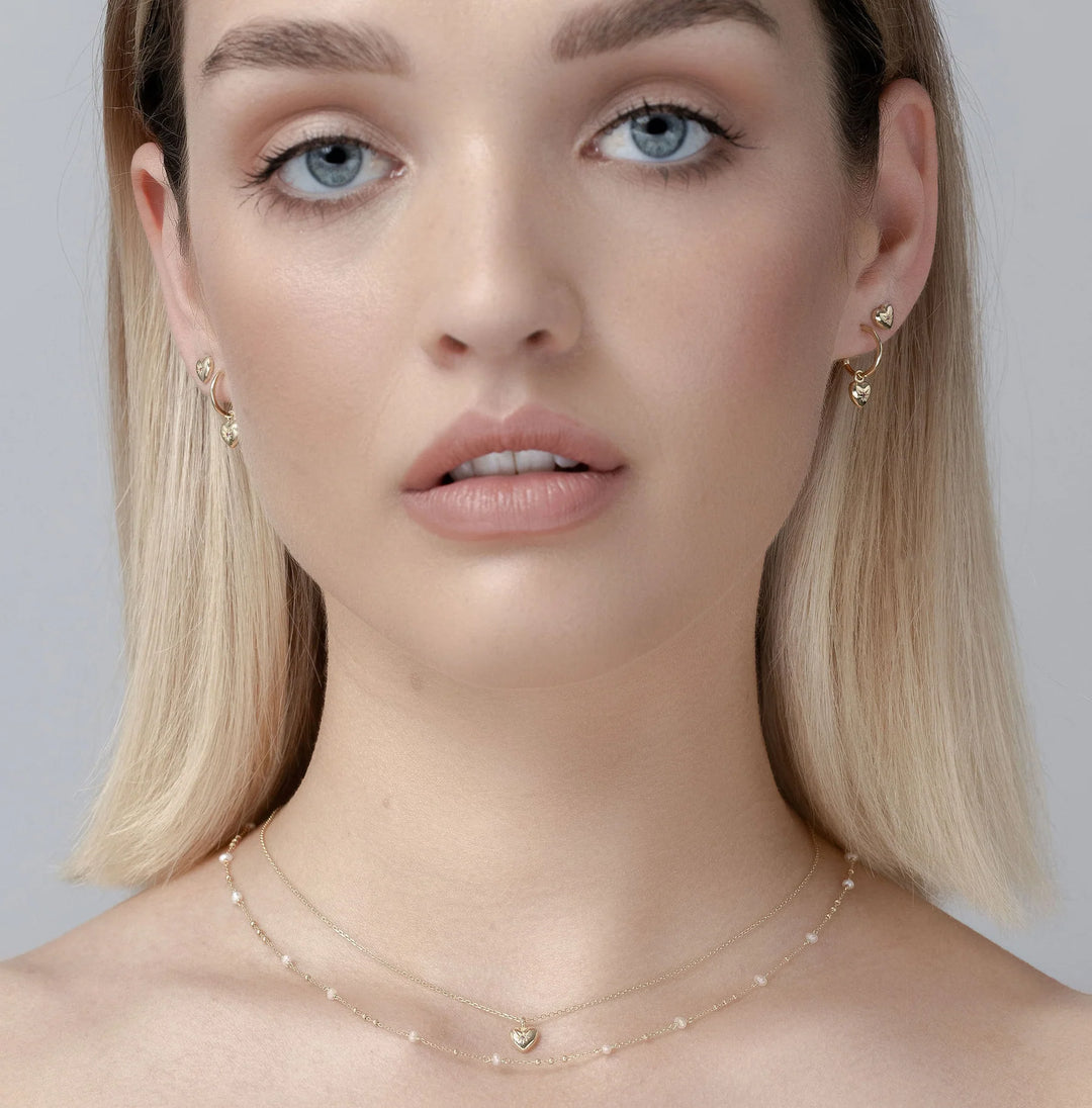 Petite Puffed Heart Studs | Ruby/Silver