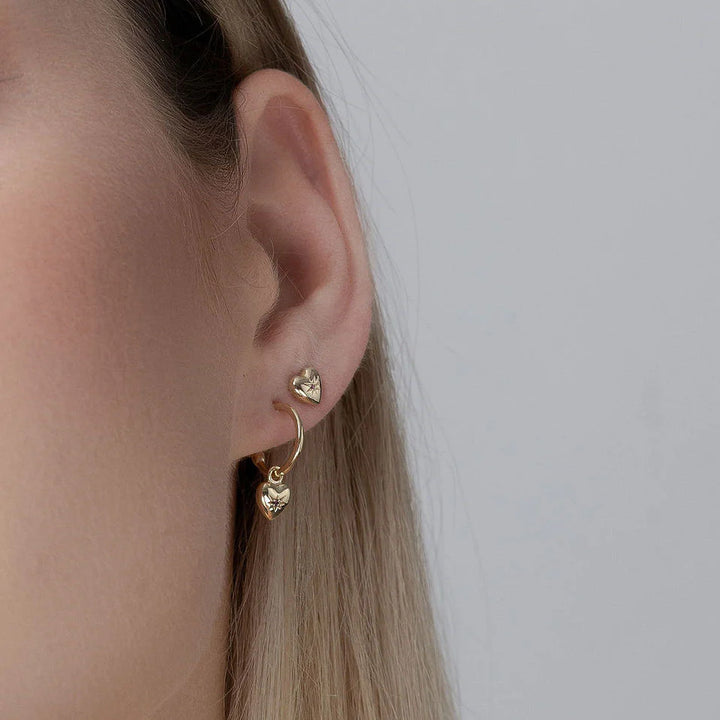 Petite Puffed Heart Studs | Ruby/Silver