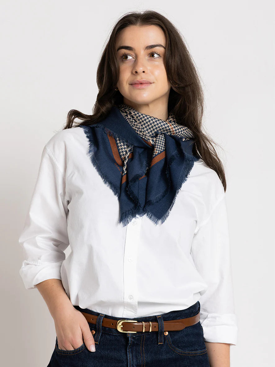 The Sutherland Wool Silk | Navy Houndstooth