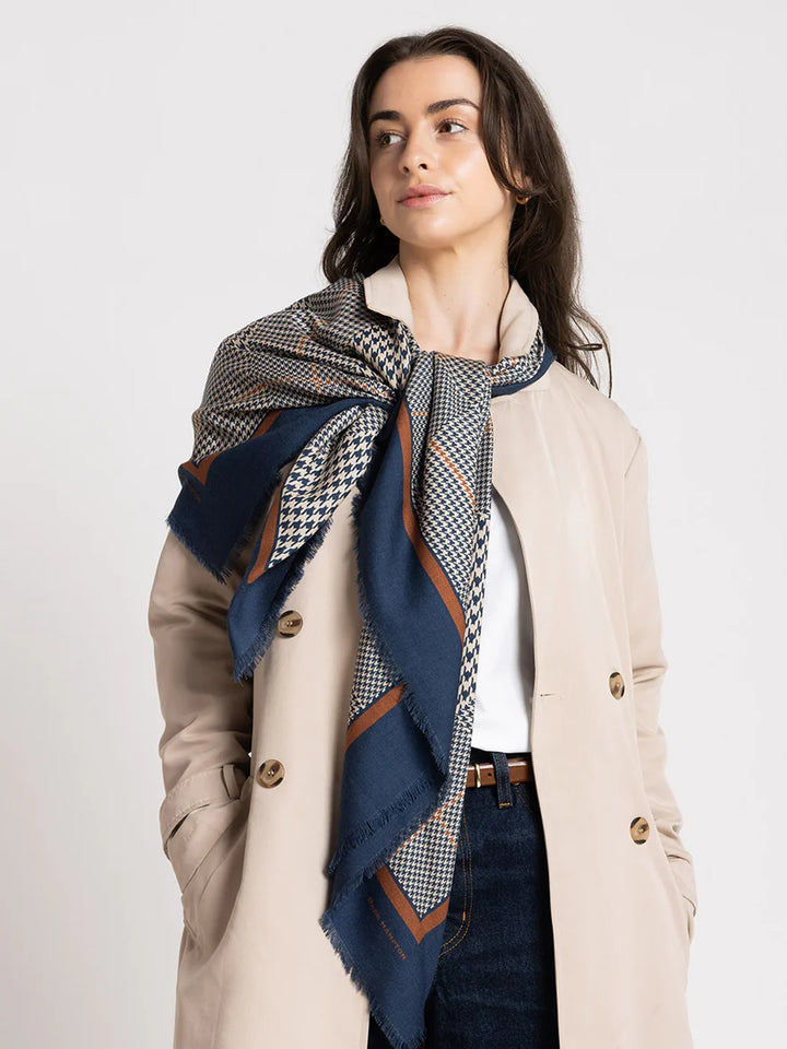 The Sutherland Wool Silk | Navy Houndstooth