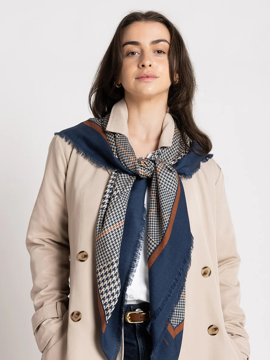 The Sutherland Wool Silk | Navy Houndstooth