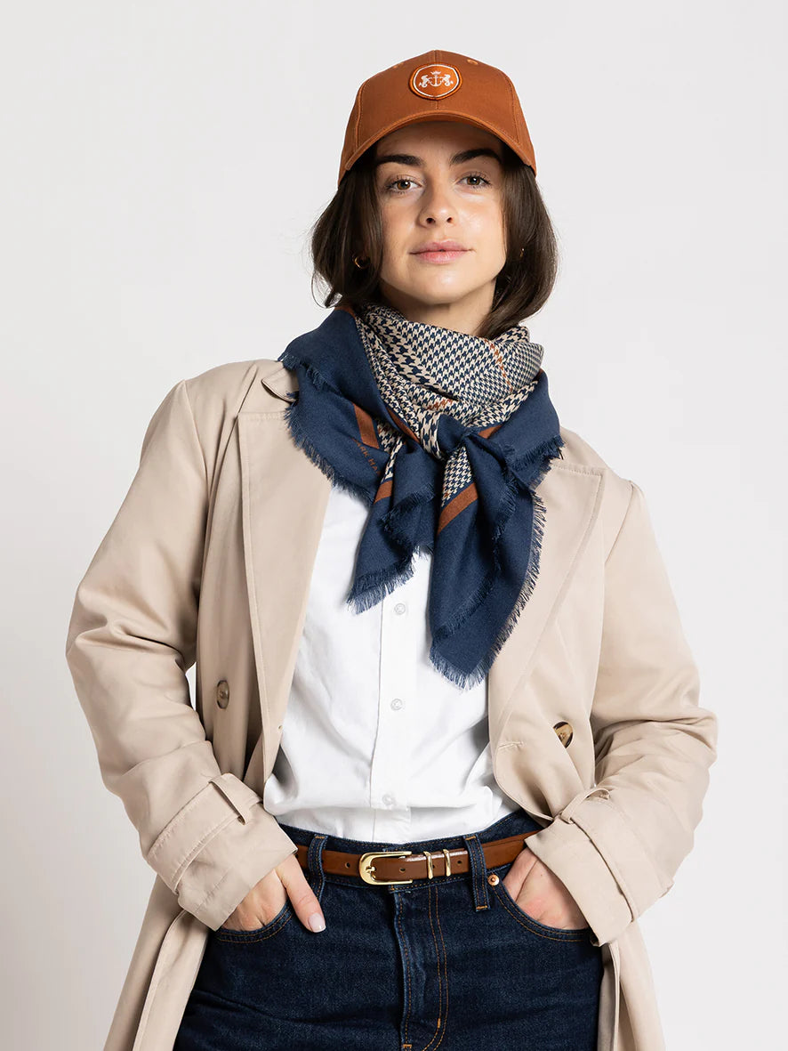 The Sutherland Wool Silk | Navy Houndstooth