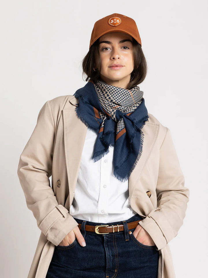 The Sutherland Wool Silk | Navy Houndstooth