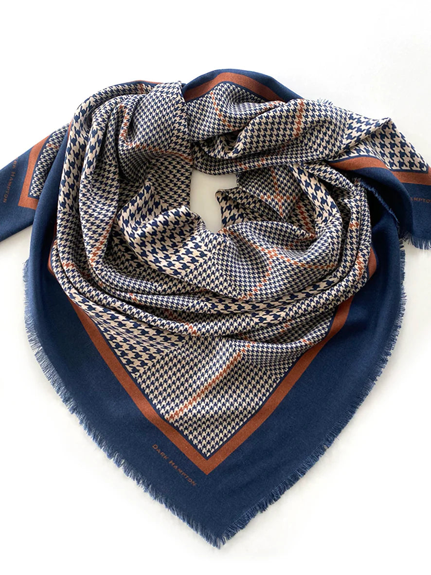 The Sutherland Wool Silk | Navy Houndstooth