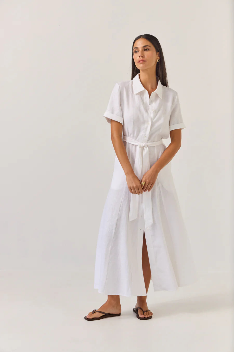 Godet Shirt Dress | White