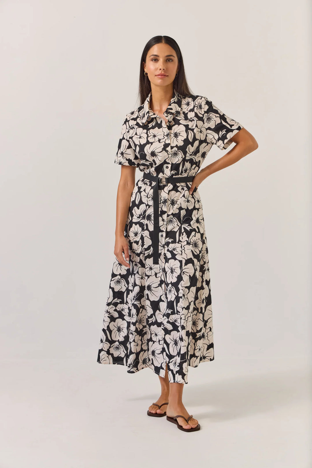 Godet Shirt Dress | Black Floral