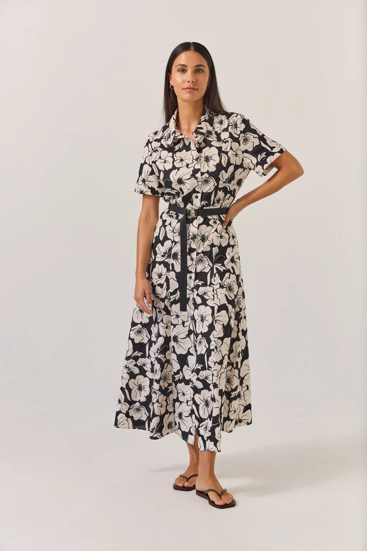 Godet Shirt Dress | Black Floral