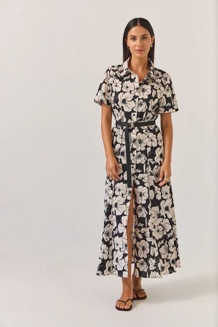 Godet Shirt Dress | Black Floral