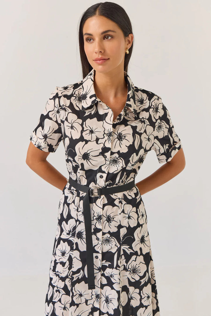 Godet Shirt Dress | Black Floral