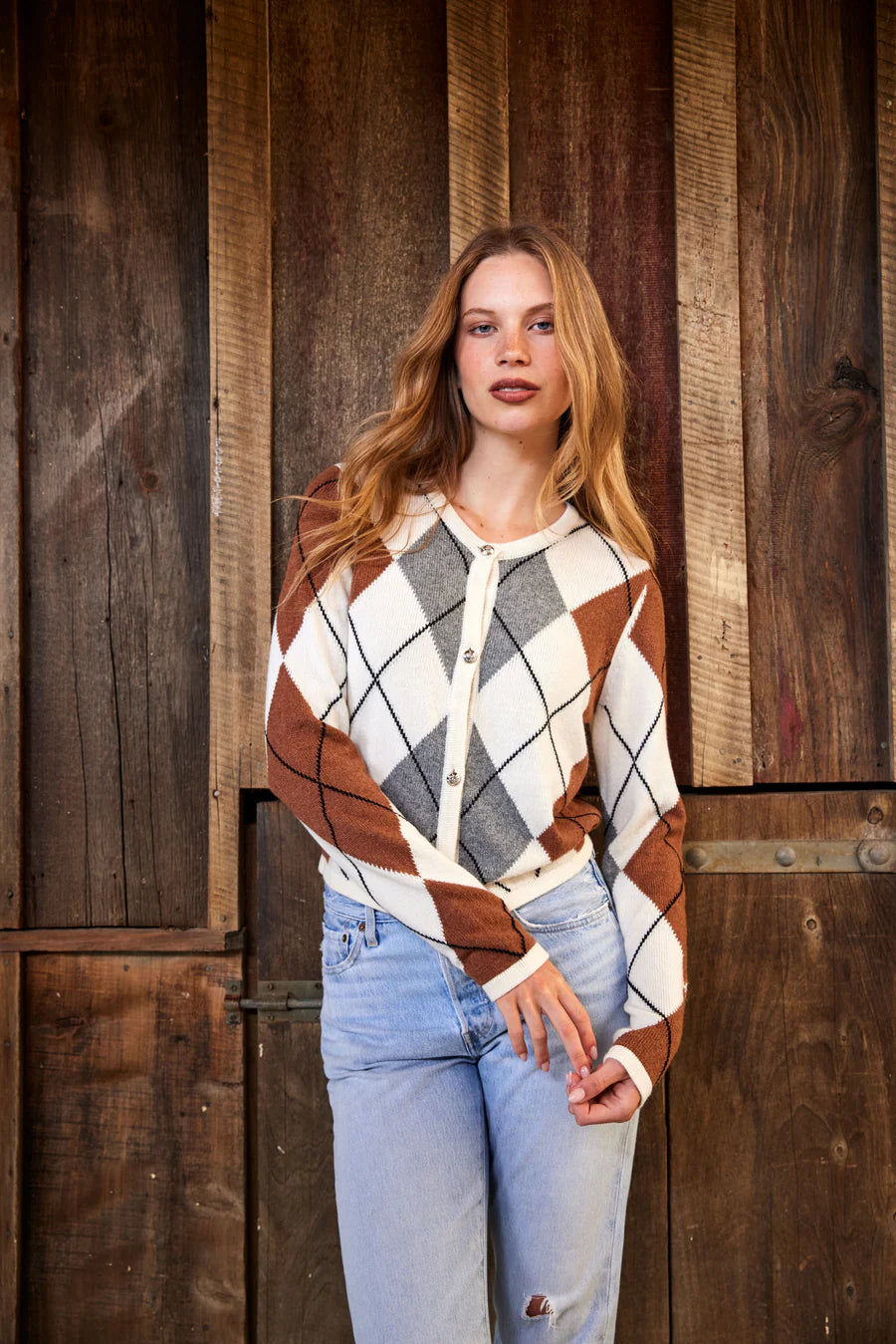 Diamond Cardi | Ivory Argyle
