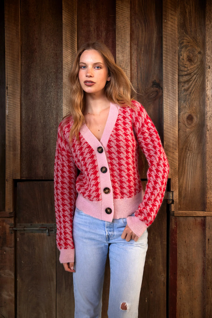 Dunedin Rda Red Houndstooth Cardi | Pink/Red – Hype Dunedin
