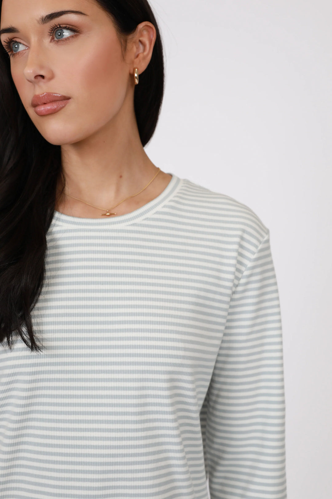 Uno Rib Long Sleeve Tee | Cornflower Stripe