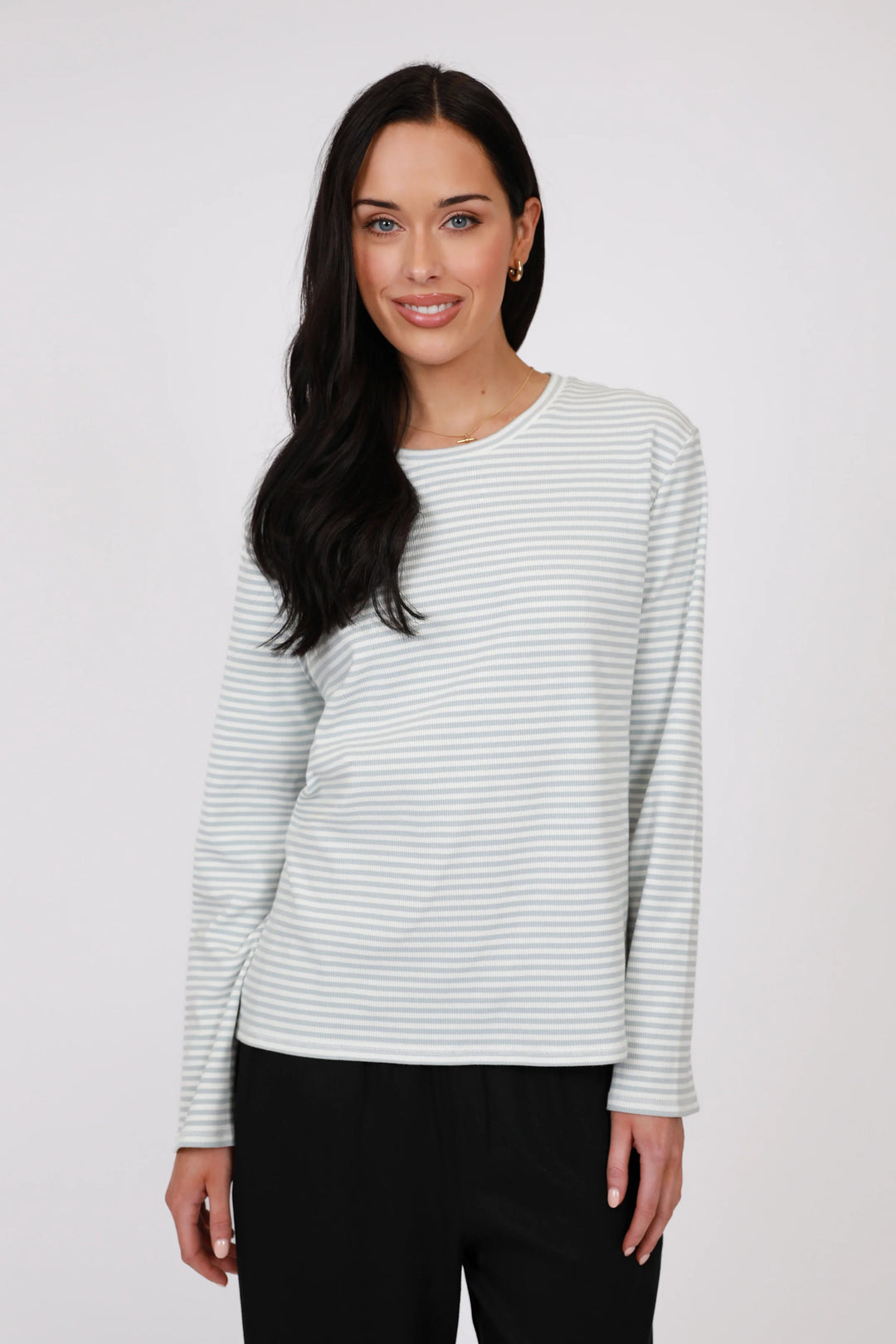 Uno Rib Long Sleeve Tee | Cornflower Stripe
