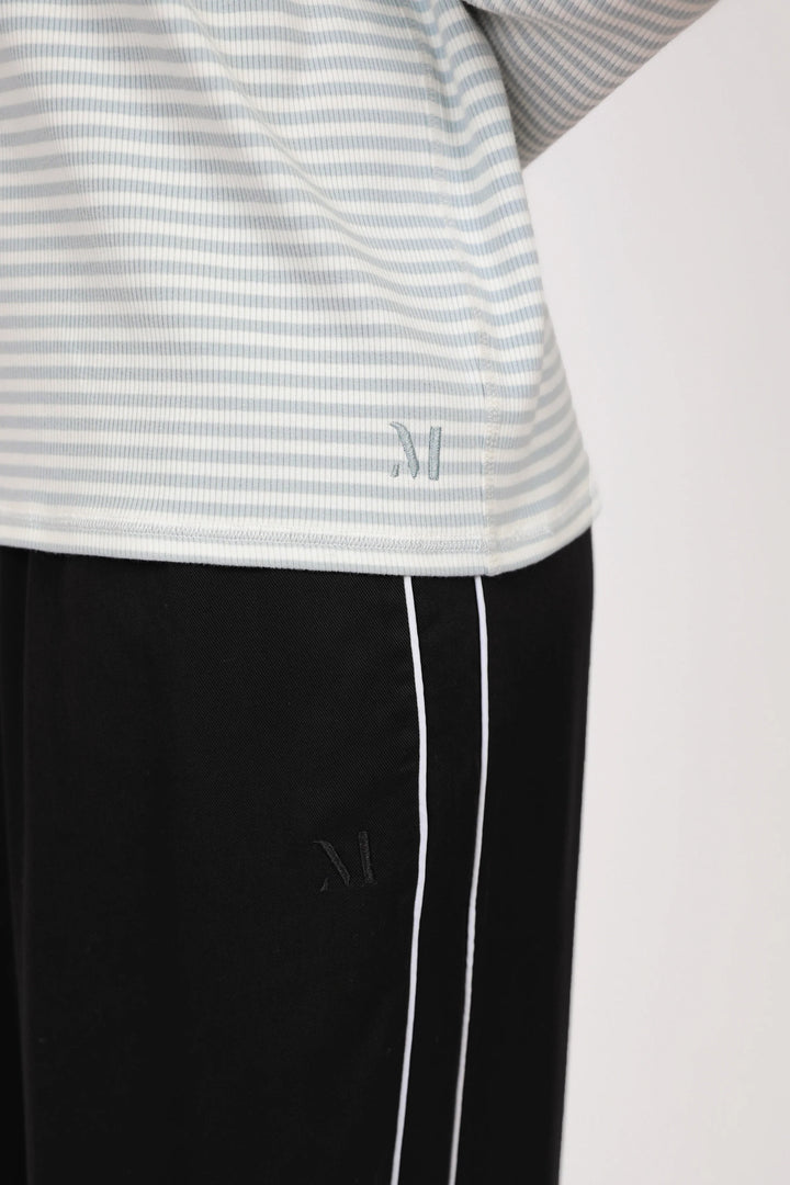 Uno Rib Long Sleeve Tee | Cornflower Stripe