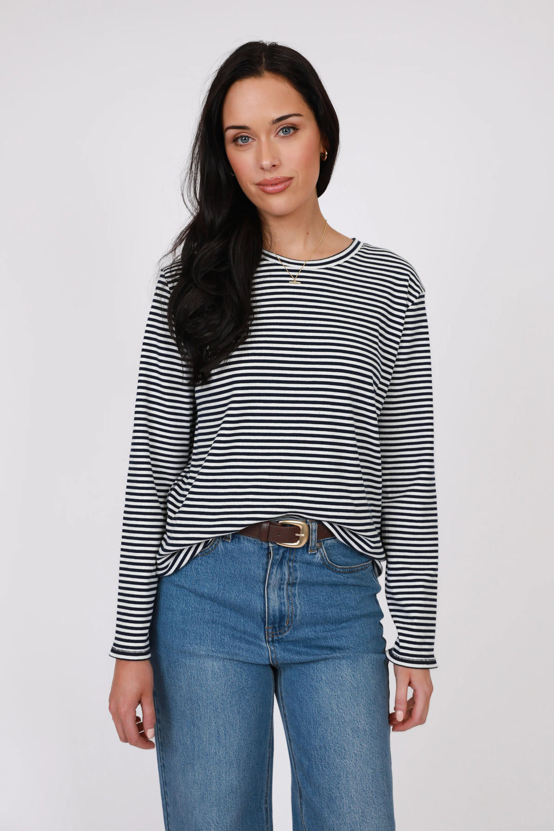 Uno Rib Long Sleeve Tee | Indigo Stripe