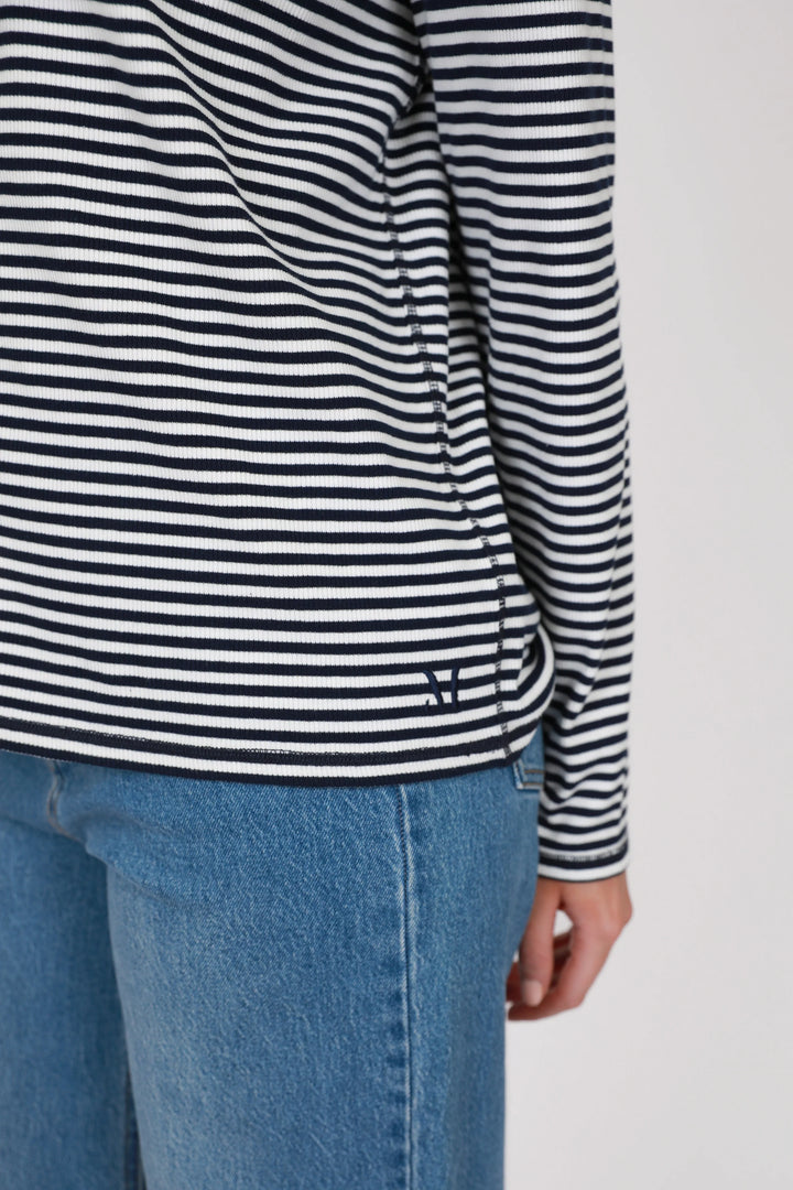 Uno Rib Long Sleeve Tee | Indigo Stripe