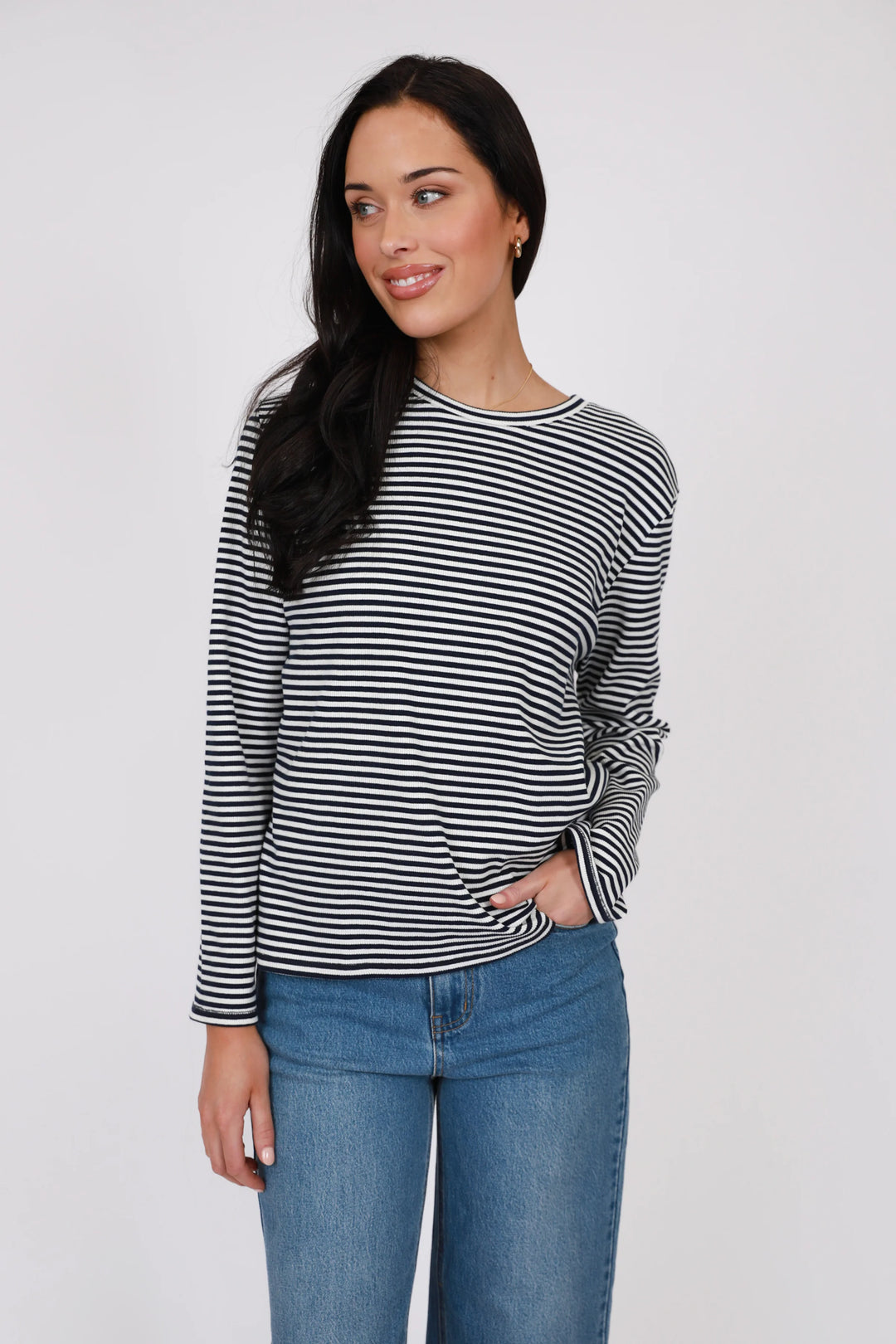 Uno Rib Long Sleeve Tee | Indigo Stripe
