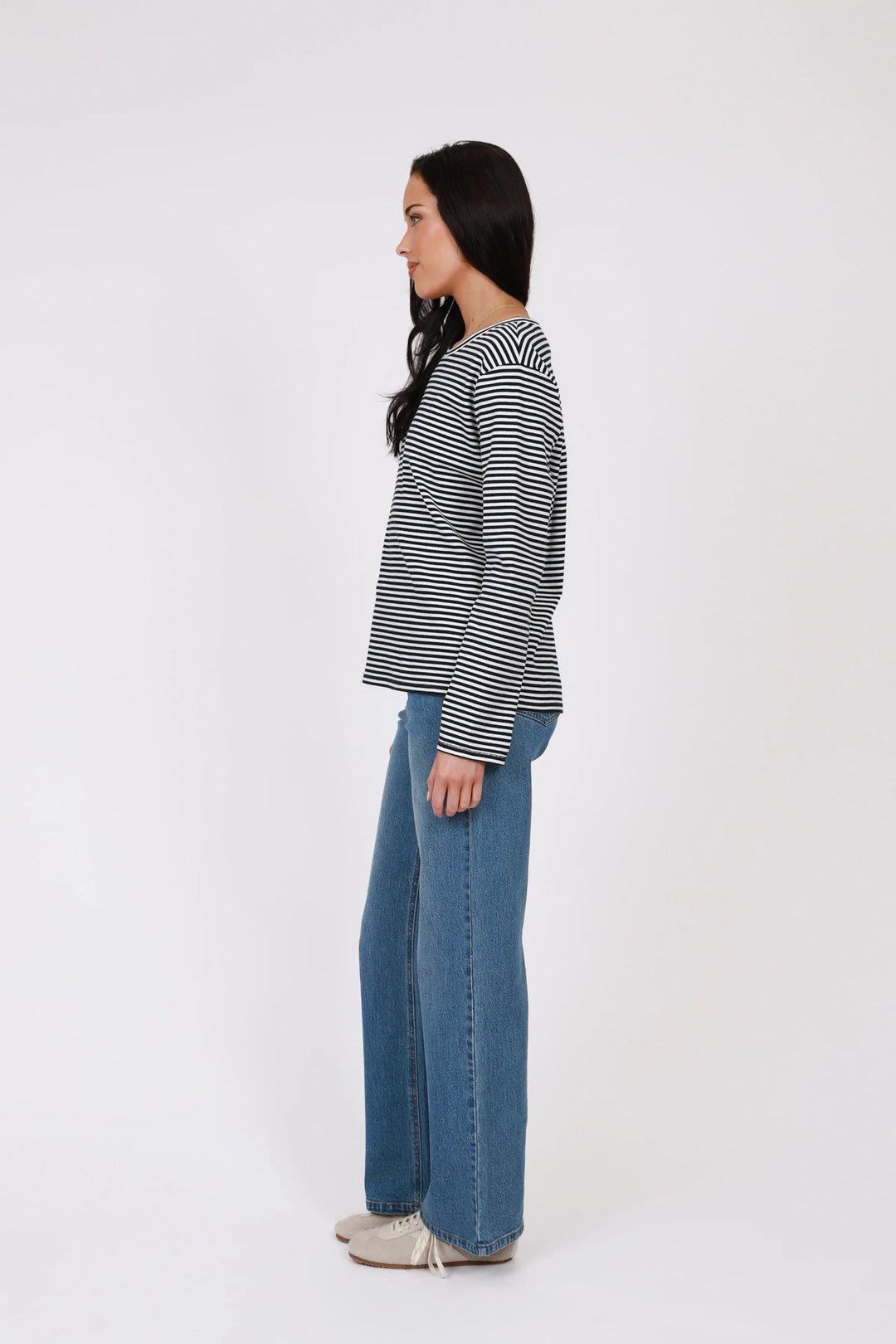 Uno Rib Long Sleeve Tee | Indigo Stripe