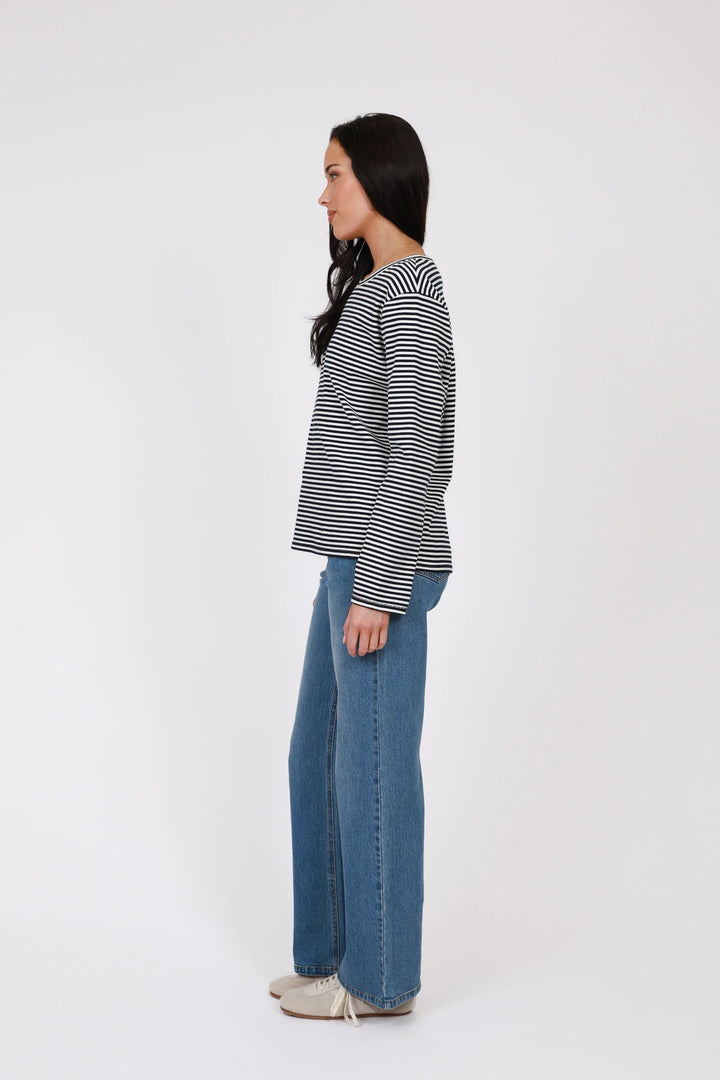 Uno Rib Long Sleeve Tee | Indigo Stripe