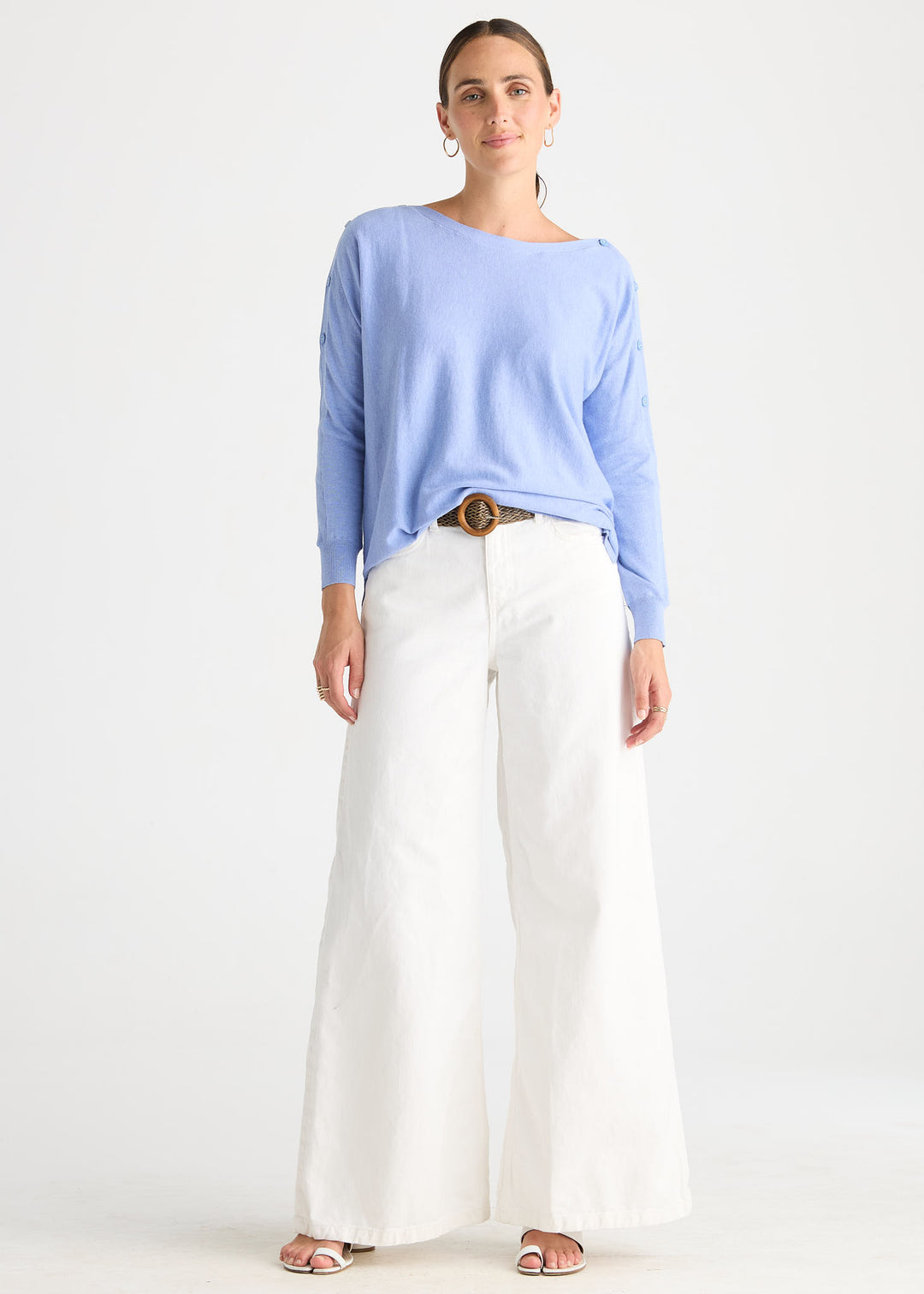 Button Boat Neck | Bluebell