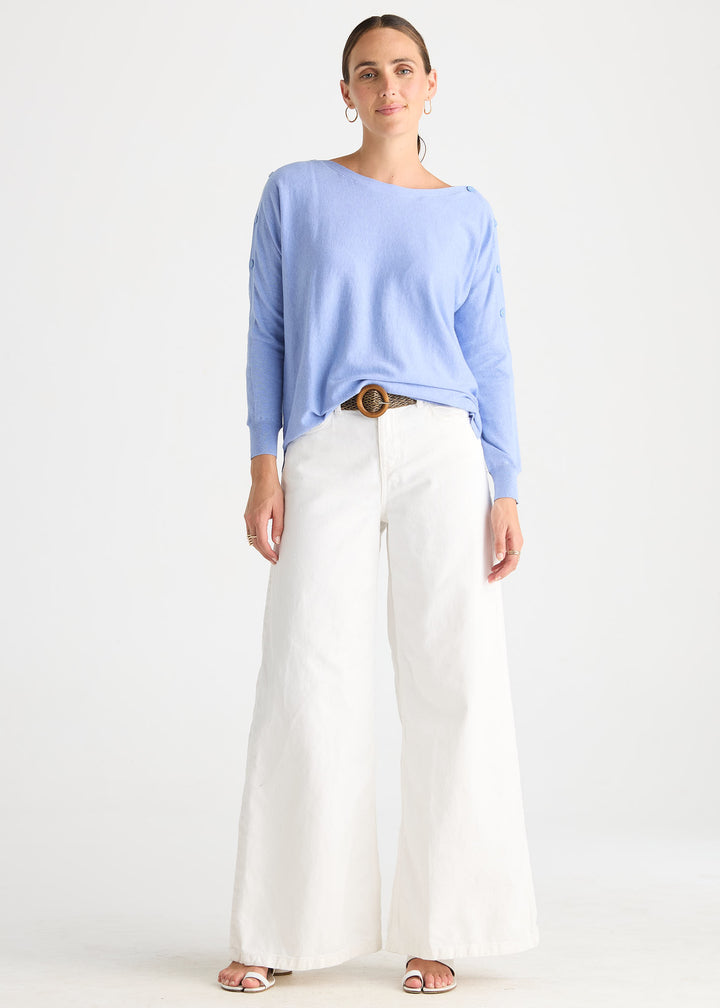 Button Boat Neck | Bluebell