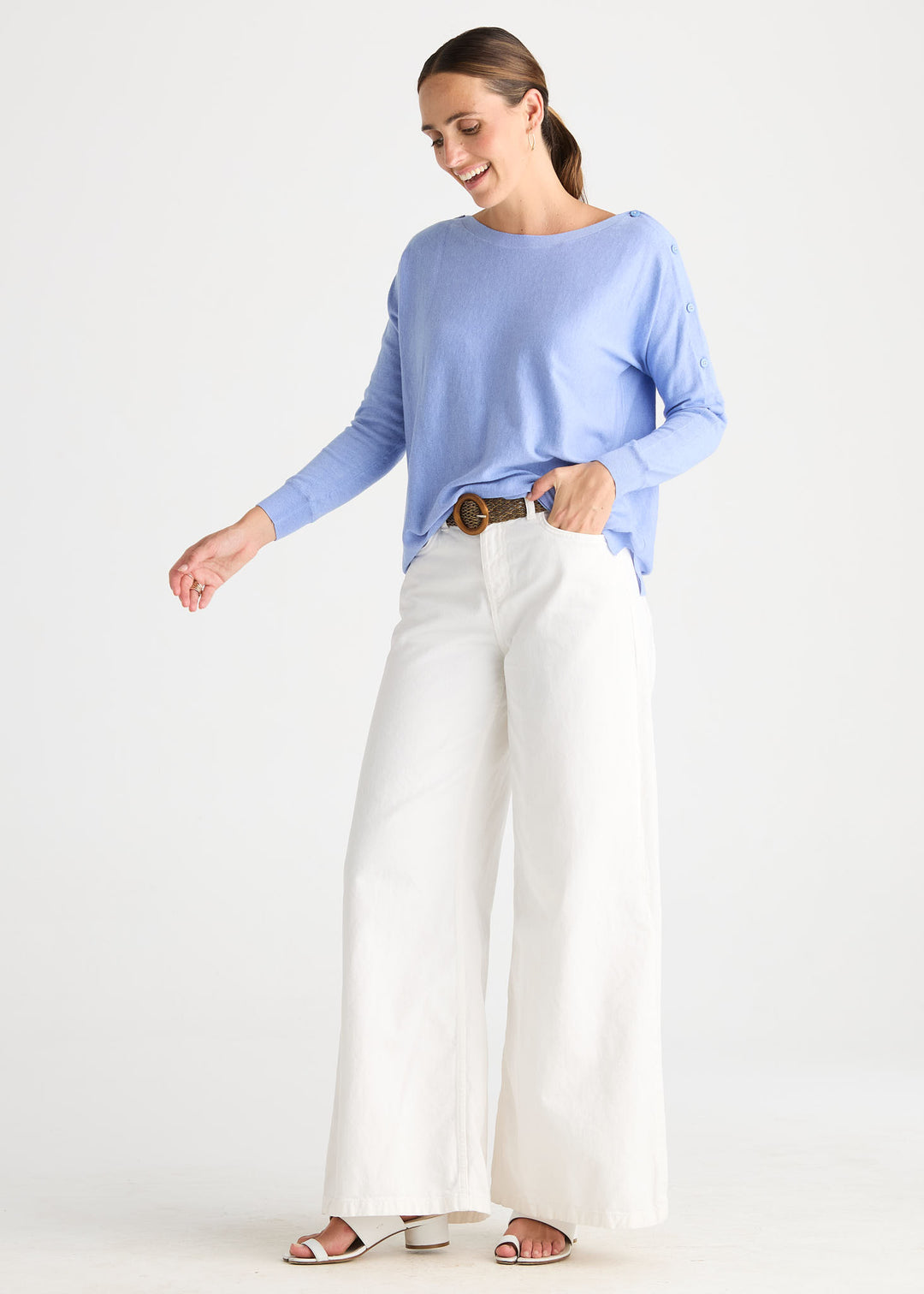 Button Boat Neck | Bluebell